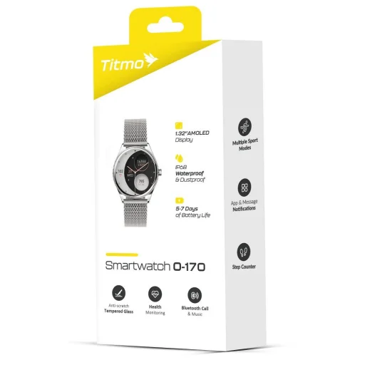 Titmo O-170 smart hodinky (AMOLED, Bluetooth hovory, strieborný sieťovaný remienok z nehrdzavejúcej ocele) strieborné - 14