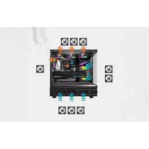 DarkFlash počítačová skriňa DS950+displej čierna (+6 ventilátorov) - 12