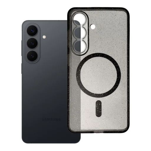 Puzdro na Samsung Galaxy S26 priehľadné Mag Cover kompatibilné s MagSafe (ochrana fotoaparátu) čierne trblietavé puzdro - 4