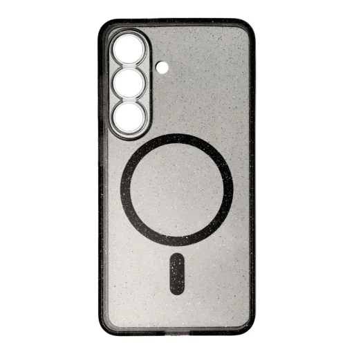 Samsung Galaxy S26 tok Átlátszó Mag Cover kompatibilis MagSafe (kameravédelem) fekete csillámos tok - 5