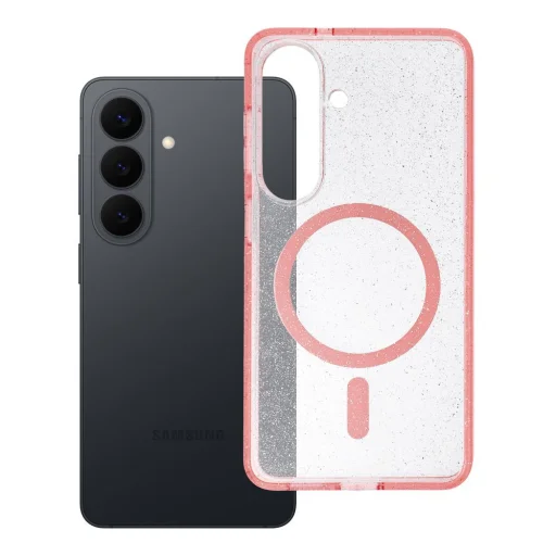 Puzdro na Samsung Galaxy S26, priehľadné puzdro kompatibilné s MagSafe, ružové trblietky - 4