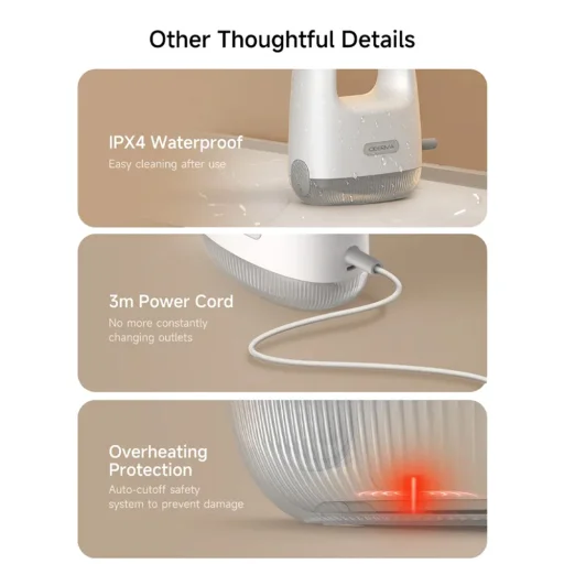 Deerma - Ručný parný čistič (ZQ01) - Odstraňuje 99,99 % baktérií, 1300W, 100°C para, 36g/min, kefové príslušenstvo - biely - 7