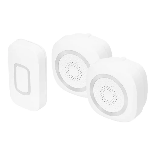 HOME DBS1601DC súprava bezdrôtového zvončeka, s 2 zvončekmi, dosah 160 m, 60 melódií, nastaviteľná hlasitosť a stlmenie, prepínateľná svetelná signalizácia, batériové napájanie - 1