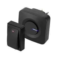 HOME DBK1001AC bezdrôtový a bezbatériový zvonček, dosah 100 m, 36 melódií, nastaviteľná hlasitosť, svetelná signalizácia, IP44, kinetické tlačidlo