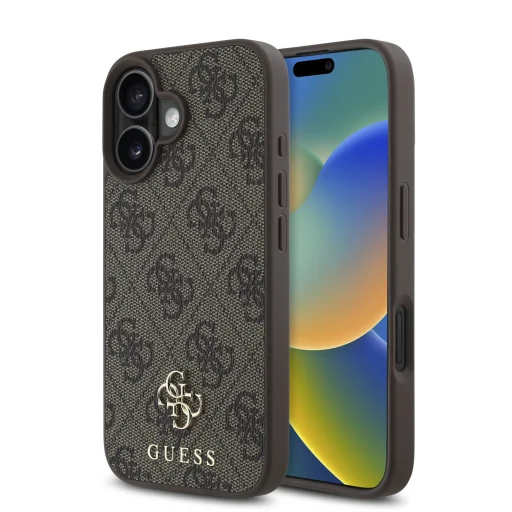 Guess PU 4G Small Metal Logo MagSafe kryt pre iPhone 16 Plus hnedý - 1