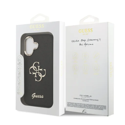 Guess PU Fixed Glitter 4G Metal Frame puzdro pre iPhone 17 čierne - 7
