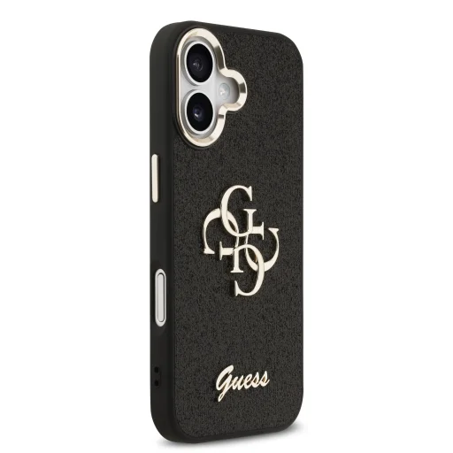 Guess PU Fixed Glitter 4G Metal Frame tok iPhone 17-hez fekete - 4