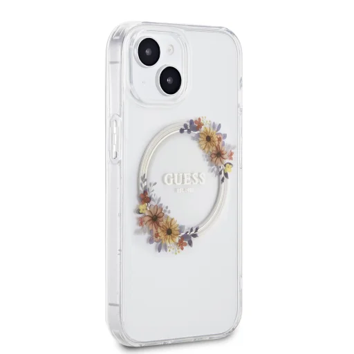 Guess PC/TPU Flowers Ring Glossy Logo MagSafe puzdro pre iPhone 15 Plus priehľadné - 4