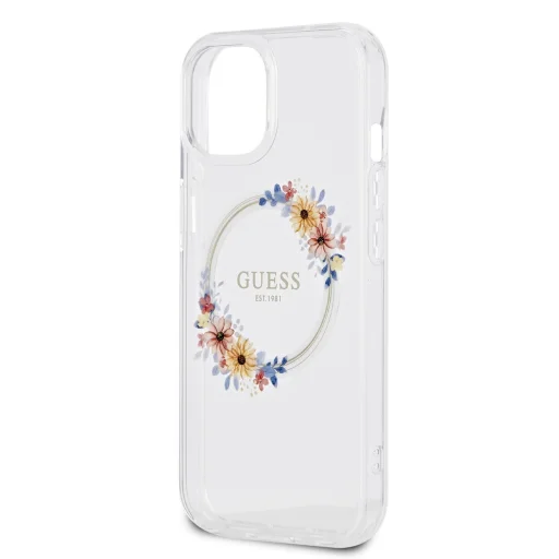 Guess PC/TPU Flowers Ring Glossy Logo MagSafe puzdro pre iPhone 15 Plus priehľadné - 5
