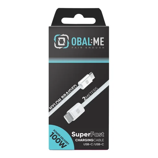 OBAL:ME Superrýchly USB-C/USB-C pletený kábel 100W 2m biely - 2