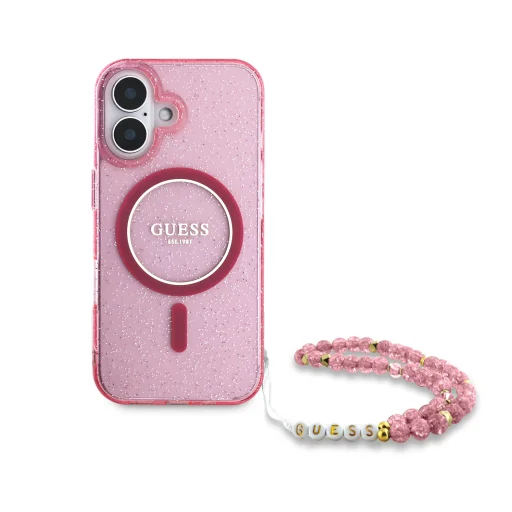 Guess IML Glitter Pearl Pántos MagSafe tok iPhone 16 Plus Pink - 2