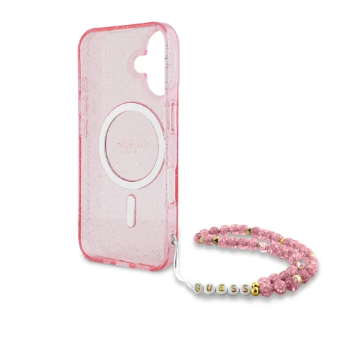 Guess IML Glitter Pearl puzdro s remienkom pre MagSafe na iPhone 16 Plus ružové - 5