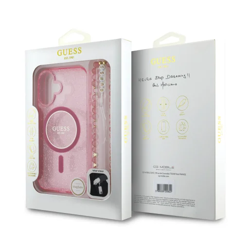Guess IML Glitter Pearl puzdro s remienkom pre MagSafe na iPhone 16 Plus ružové - 6