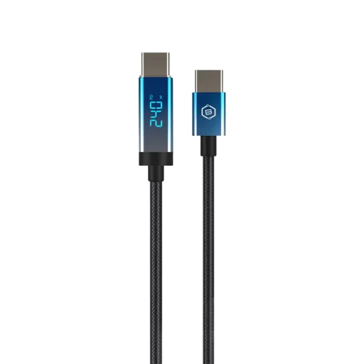 Blavec Velox opletaný kábel - Type-C - Type-C - PD 240W 5A LED displej 1,2 metra Apple CarPlay/Android Auto (CVE-CC5B12) čierno-modrý - 2