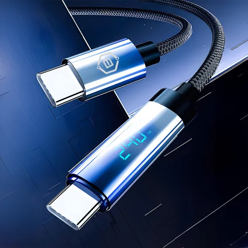 Blavec Velox opletaný kábel - Type-C - Type-C - PD 240W 5A LED displej 1,2 metra Apple CarPlay/Android Auto (CVE-CC5B12) čierno-modrý - 7