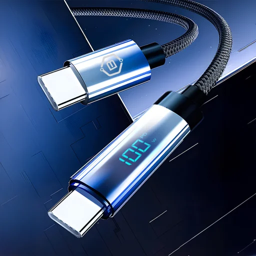 Blavec Kábel Velox pletený - Type C na Type C - PD 100W 5A LED displej 1,2 metra Apple CarPlay/Android Auto (CVE-CC5B12) čierny - 7