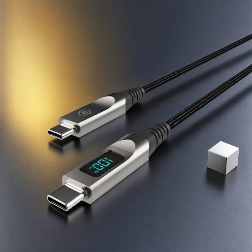 Blavec kábel Lumix opletaný - Type-C - PD 100W 5A LED displej 1,2 metra Apple CarPlay/Android Auto (CLU-CC5BG12) čierno-sivý - 4