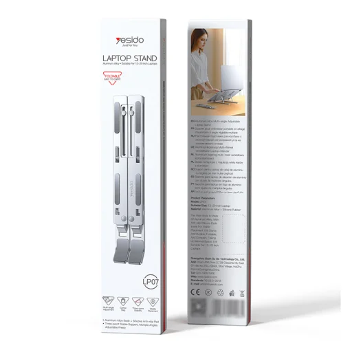 Yesido - Stojan na notebook (LP07) - Stabilná a bezpečná konštrukcia, 7 úrovní nastavenia výšky, hliníková zliatina, pre 13-20 palcové notebooky - Strieborná - 7