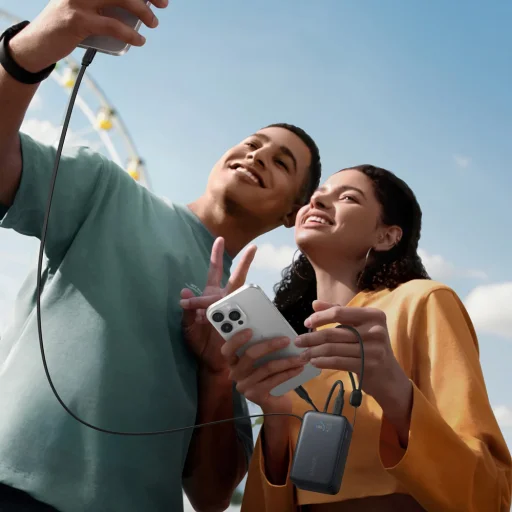 Anker - Power Bank Nano (A1638H11) - Beépített Type-C Visszahúzható Kábel, 10000mAh, 45W, Samsung Gyors Töltés 2.0, LED - Fekete - 2