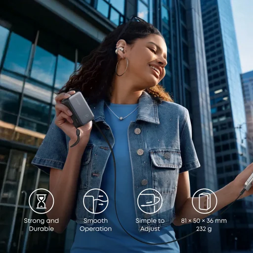 Anker - Power Bank Nano (A1638H11) - Beépített Type-C Visszahúzható Kábel, 10000mAh, 45W, Samsung Gyors Töltés 2.0, LED - Fekete - 4