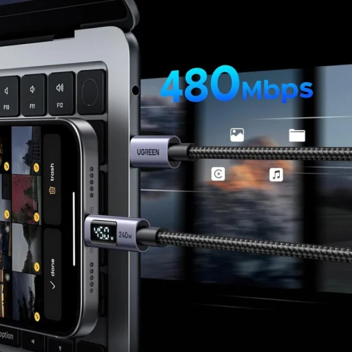 USB-C - USB-C kábel UGREEN 65866 displej, 240W, 1m, sivý - 6