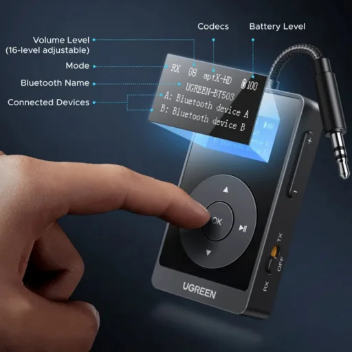 Bluetooth vevő/adó UGREEN BT503 (45492), Fekete - 3