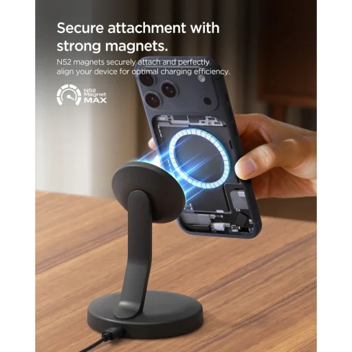 Spigen EF151MS Essential magnetická bezdrôtová nabíjačka MagSafe 15W čierna - 3
