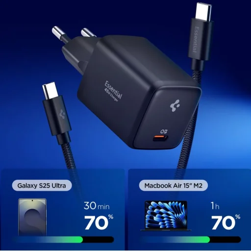 Spigen EE451EU Essential 1-portová sieťová nabíjačka 45W + USB-C kábel čierna - 2