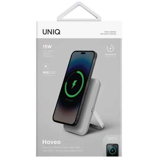 Powerbank UNIQ Hoveo 5000mAh USB-C 20W PD Gyors töltés Vezeték nélküli Mágneses világosszürke - 6