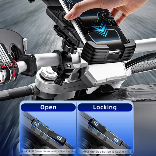 Držiak na telefón na bicykel/motorku Blavec BV-04 Velo na riadidlá so systémom tlmenia nárazov (BV04-SAHB) čierny - 7