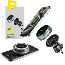 Blavec držiak do auta BHC-05 Qi2.2 25W s magneticky odnímateľným indukčným nabíjaním a aktívnym chladením do mriežky ventilácie (BHC05-MWIB) čierny