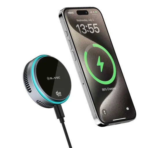 Blavec držiak do auta BHC-05 Qi2.2 25W s magneticky odnímateľným indukčným nabíjaním a aktívnym chladením do mriežky ventilácie (BHC05-MWIB) čierny - 5