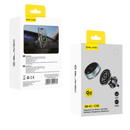 Blavec držiak do auta BHC-05 Qi2.2 25W s magneticky odnímateľným indukčným nabíjaním a aktívnym chladením do mriežky ventilácie (BHC05-MWIB) čierny - 10