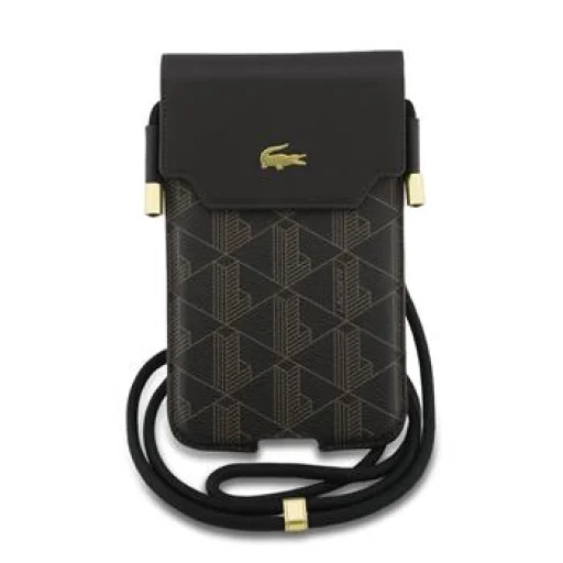 Lacoste PVC Blend Monogram Puzdro na Telefón s Kovovým Logom XL Hnedé - 1