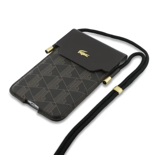 Lacoste PVC Blend Monogram Puzdro na Telefón s Kovovým Logom XL Hnedé - 3