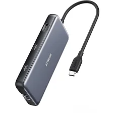 USB-C Hub Anker 555, 2 x USB-A 3.2 - 2 x USB-C - 1 x HDMI - 1 x RJ45 - 1 x SD - 1 x microSD, Sivý