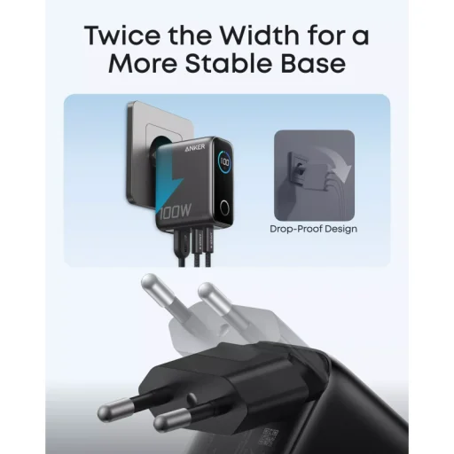 Anker Smart Display sieťová nabíjačka, 100W, 5A, 1 x USB-A - 2 x USB-C, s USB-C káblom, sivá B121BGZ1 - 3