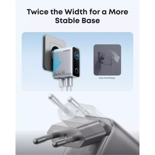 Sieťová nabíjačka Anker Smart Display, 100W, 5A, 1 x USB-A - 2 x USB-C, s USB-C káblom, strieborná B121BG41 - 3