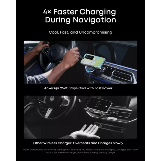 Anker Prime MagGo AirCool bezdrôtová nabíjačka do auta, 25W, čierna (B2933H11) - 3