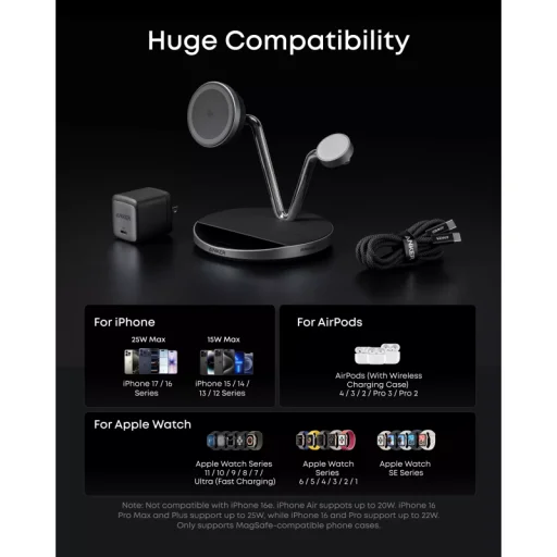 Anker Prime MagGo AirCool 3in1 bezdrôtová nabíjačka, 25W, čierna B25X7G11 - 8