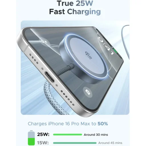 Bezdrôtová nabíjačka UGREEN MagFlow, 25W, modrá - 5