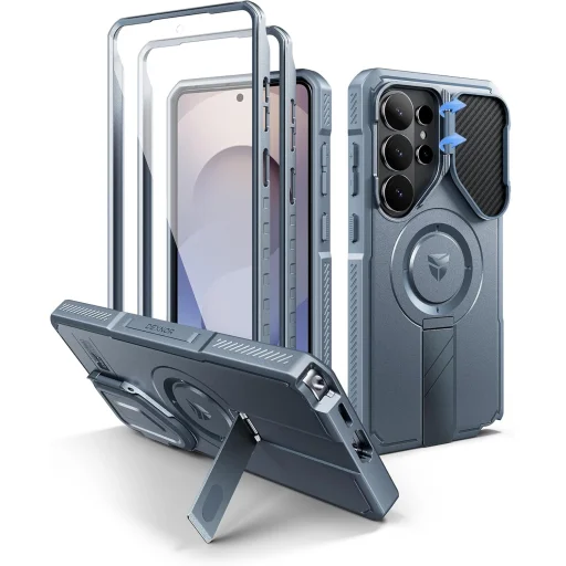 Samsung Galaxy S26 Ultra Dexnor 360-stupňové puzdro, ochrana fotoaparátu, stojan, modré, nárazuvzdorné - 1