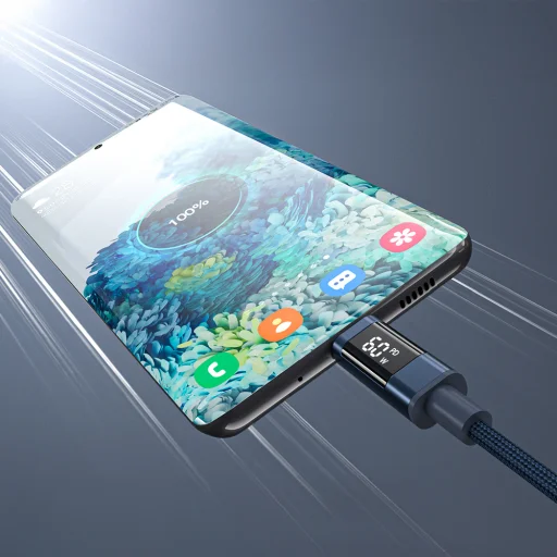 PD60W USB-C na USB-C nylonový kábel s digitálnym displejom 1.2m - modrý - 4