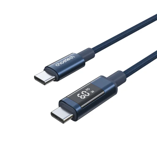 PD60W USB-C na USB-C nylonový kábel s digitálnym displejom 1.2m - modrý - 1