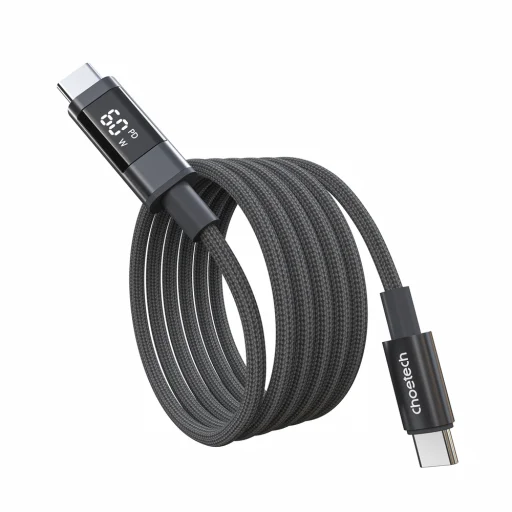 PD60W USB-C na USB-C kábel s digitálnym displejom 1,2m nylonový - čierny - 2