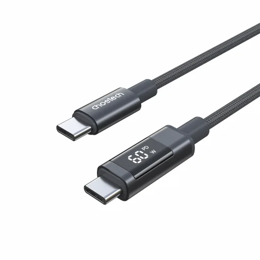 PD60W USB-C na USB-C kábel s digitálnym displejom 1,2m nylonový - čierny - 1