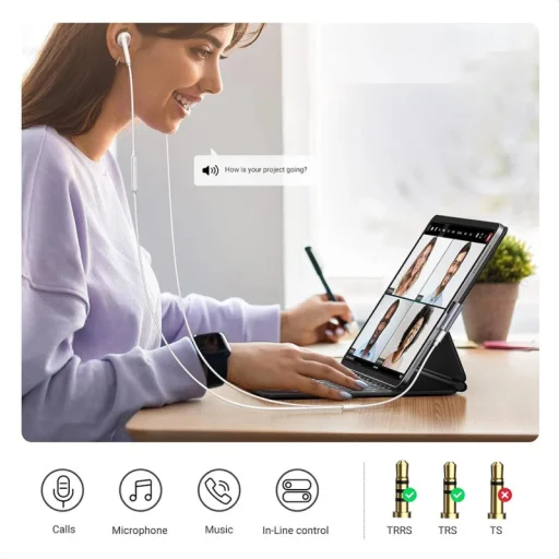 UGREEN CM460 (20194) zahnutý USB-C - 3,5 mm audio adaptér, sivý - 2