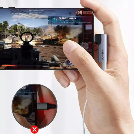 UGREEN CM460 (20194) zahnutý USB-C - 3,5 mm audio adaptér, sivý - 4