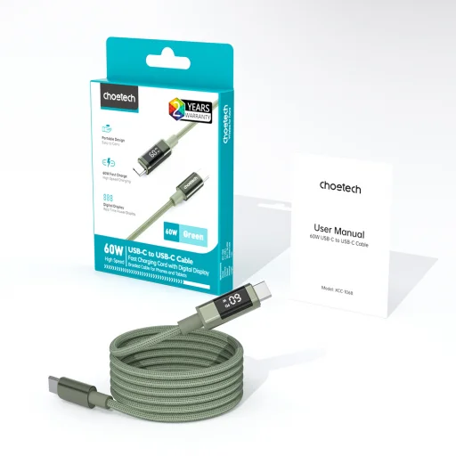 PD60W USB-C na USB-C digitálny displej 1,2m nylonový kábel - zelený - 3