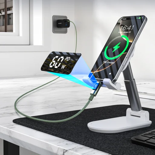 PD60W USB-C na USB-C digitálny displej 1,2m nylonový kábel - zelený - 5